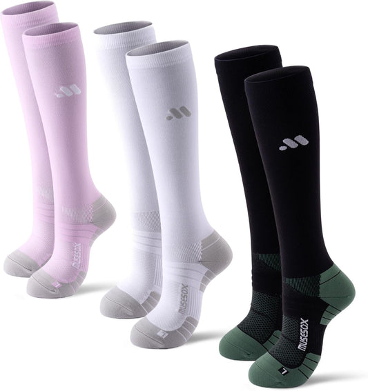 Compression Socks for Women and Men,Knee High 15-20mmHg Graduated Circulation(3 Pairs) for Nurses,Pregnant,Travel
