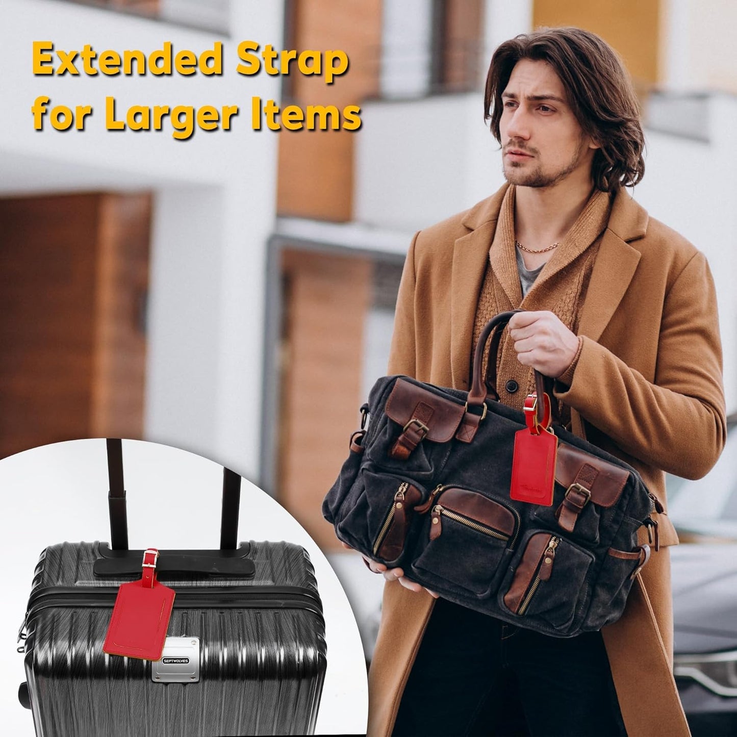 Travelambo Luggage Tags for Suitcases Faux Leather Privacy Protection 12 Pack Bag Tags Travel Accessories Essential, Deep Red