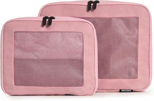 Compression Packing Cubes for Travel - Luggage Organizer Bags - Double Zipper Packing Cubes for Suitcases (2-Pack, Rose)