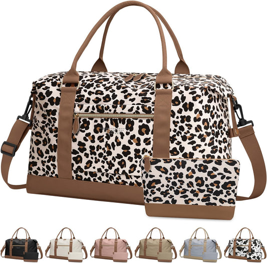 Travel Duffle Bag for Women, Weekender Bags, Hospital Bag for Labor Delivery,Lightweight Tote Duffel Overnight Bag with Luggage Sleeve,Airplane Travel Bags with Toiletry Bag,X-Large,Leopard