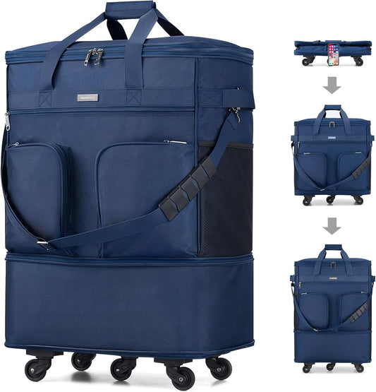 Hanke Expandable Collapsible Luggage with Wheels Suitcase Luggage Rolling Travel Bag Duffel Bag for Men Women Lightweight Suitcase Large Capacity Luggage with Spinner Wheel (Blue)