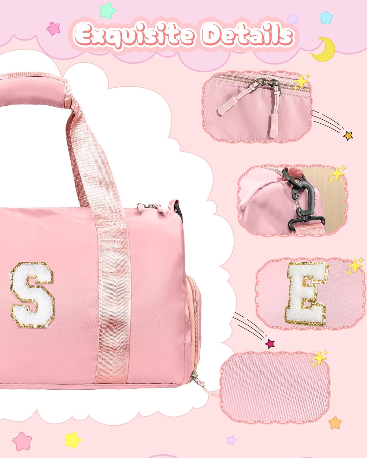 Christmas Gifts for Kids-Girl Gym Bag with Shoe Compartment, Kid Personalized Weekender Overnight Bags, Initial Travel Tote with Makeup Pouch, Graduation Gift for Girls (Letter Y)