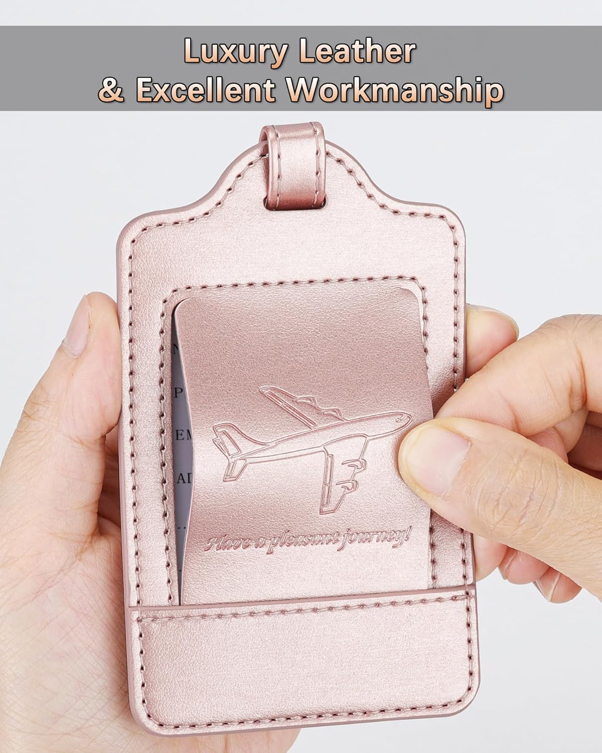 Teskyer Luggage Tags, 3 Pack Premium PU Leather Luggage Tags for Suitcases, Privacy Protection Travel Bag Tags, Rose Gold