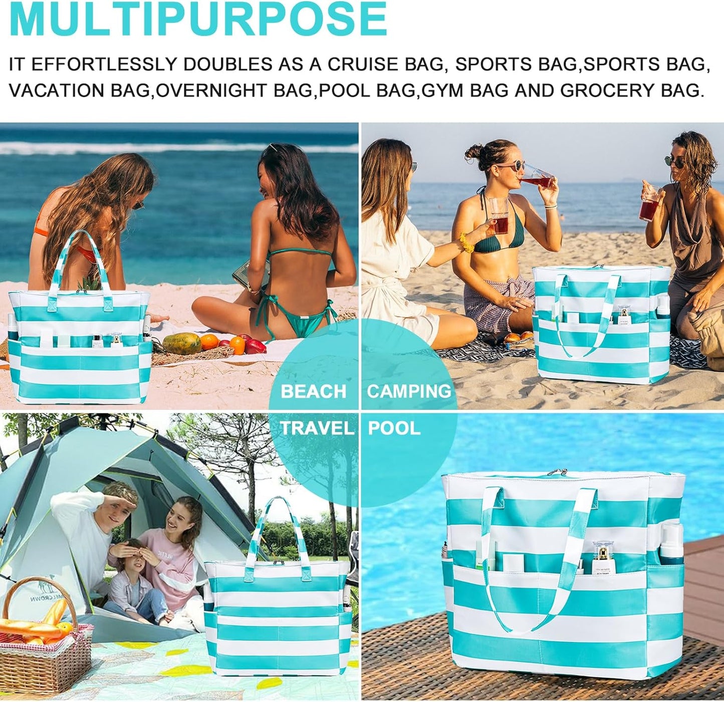 Beach Pool Bags Tote for Women Ladies Large Gym Tote Carry On Bag With Wet Compartment for Weekender Travel Waterproof