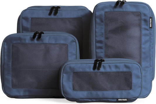 Compression Packing Cubes for Travel - Luggage Organizer Bags - Double Zipper Packing Cubes for Suitcases (4-Pack, Dark Blue)