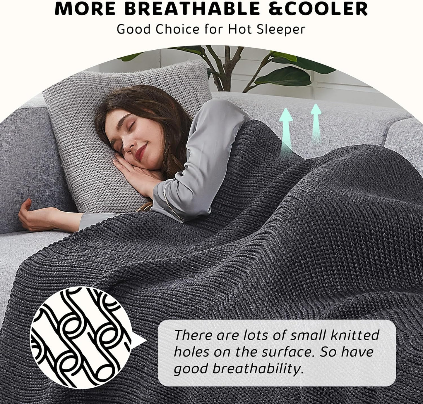 L'AGRATY Knitted Weighted Blanket - 48"x72" 12lbs Cooling Chunky Knit Heavy Blanket for Adults Braided Crochet Throw Thick Cable Yarn Knit Decorative No Beads Evenly Weighted Machine Washable
