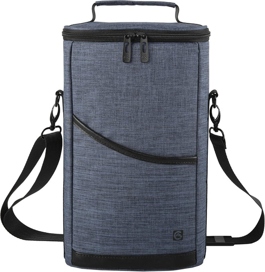 ALLCAMP 2 Bottle Wine Tote Carrier - Insulated Portable Padded Canvas Wine Bag for Travel, BYOB Restaurant, Wine Tasting, Party, Great Christmas Day Gift for Wine Lover，Blue