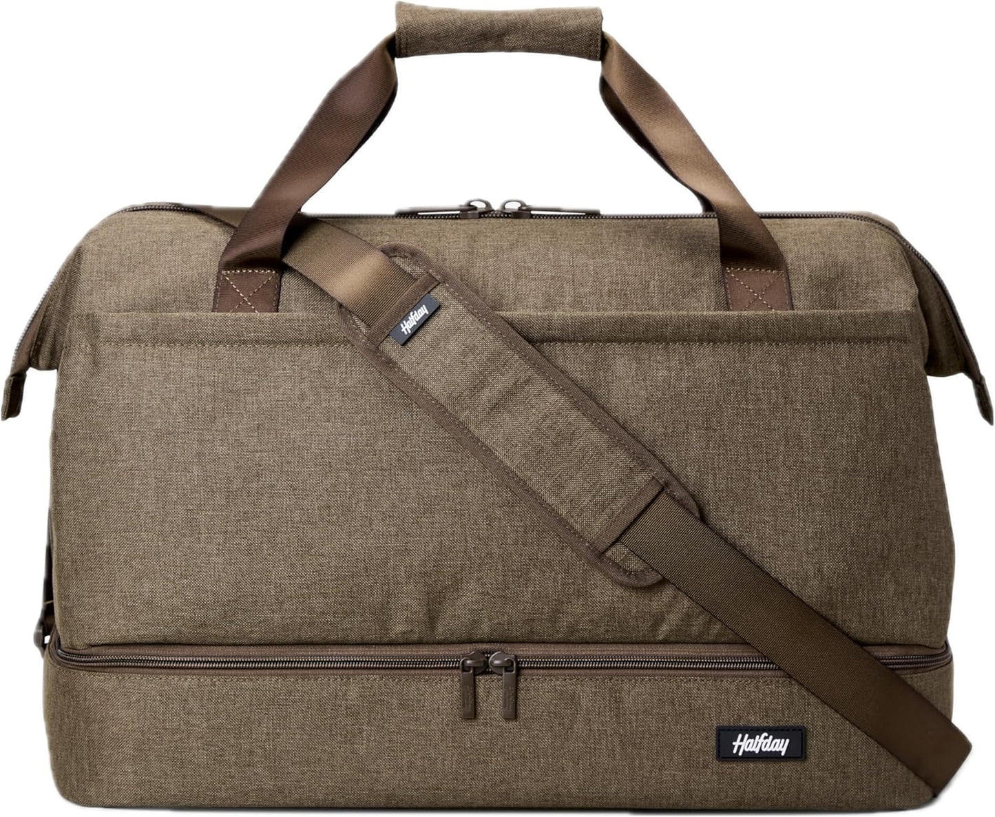 Halfday Double Decker Weekender Bag 40L | Designed for Easy Packing & Storage (Padded Strap, Zippered Bottom Compartment, Interior Mesh Pockets, Trolley Sleeve, Water-Resistant Fabric), Dune