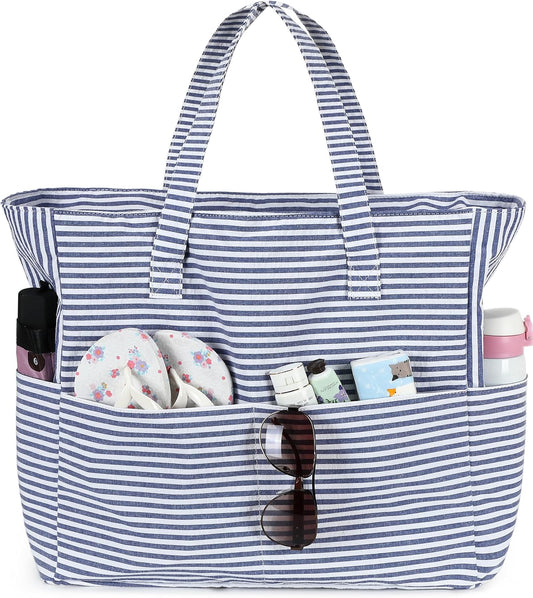 LEDAOU Large Beach Tote Bag Women Waterproof Sandproof Zipper Beach Tote Bag for Pool Gym Grocery Travel with Wet Pocket