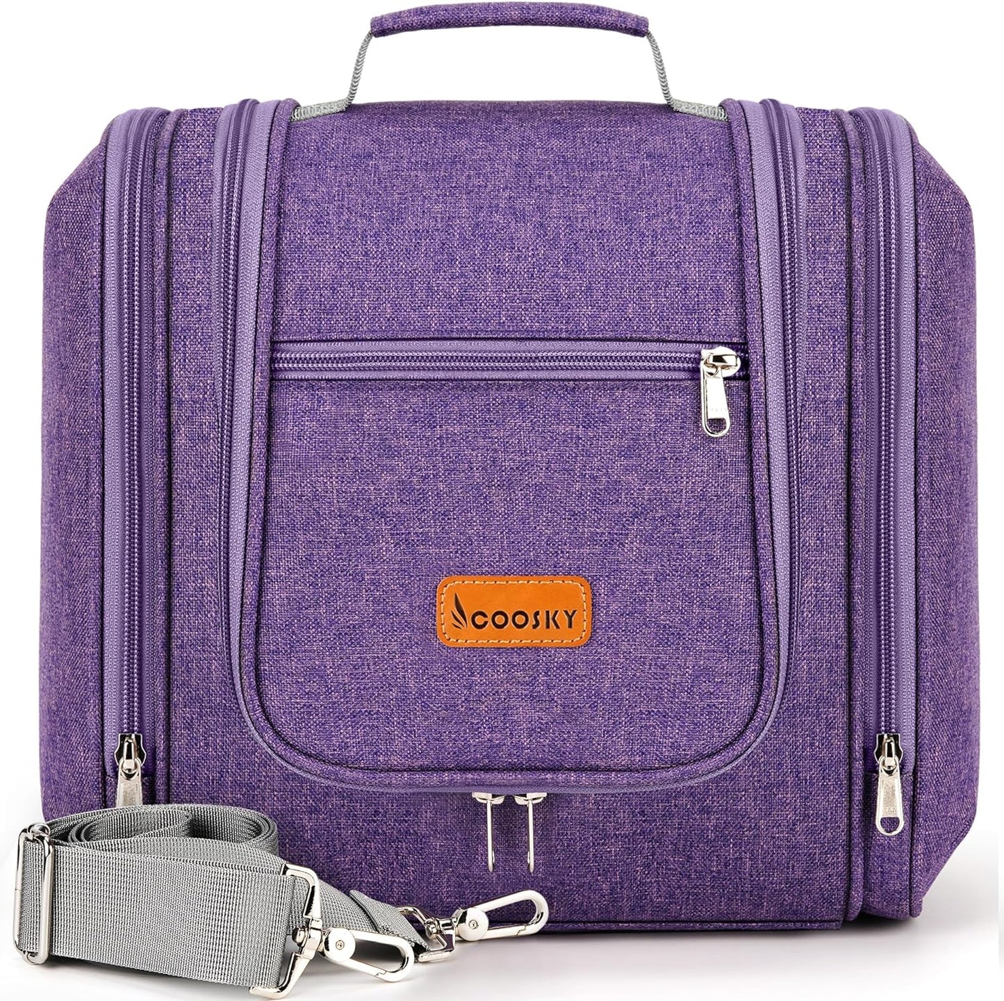 Travel Hanging Toiletry Bag for Women and Men, 6 Organizer Compartments, Holds Full Size Bottles, Extra Large Cosmetic Accessories, Makeup essentials, Bathroom Water-resistant Toiletries Bag, Purple