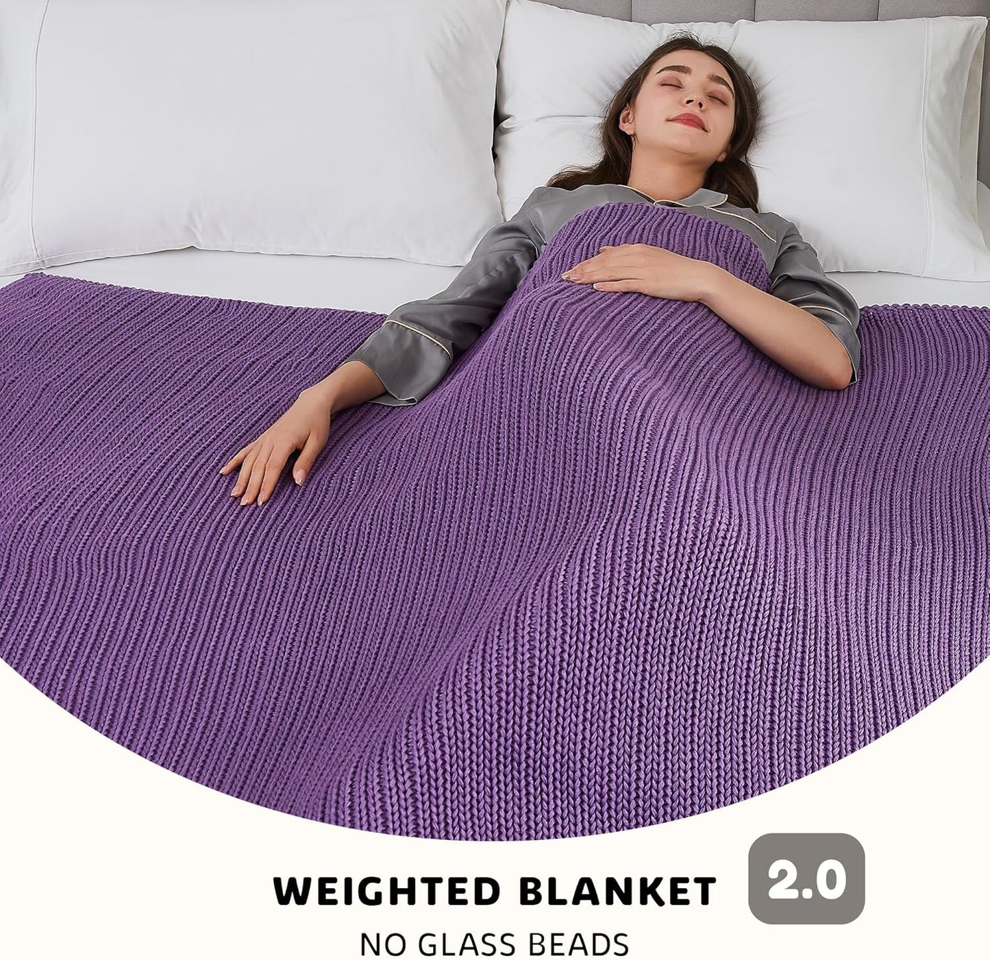 L'AGRATY Knitted Weighted Blanket - 50''x60'' 7lbs Cooling Chunky Knit Heavy for Adults Braided Crochet Throw Thick Cable Yarn Decorative No Beads Evenly Machine Washable, K - Purple (Knitted)