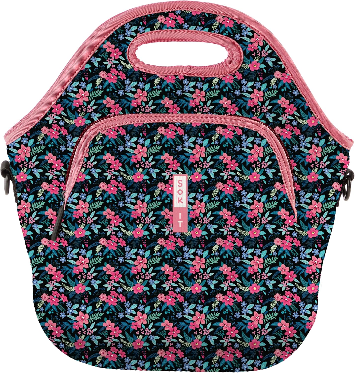 Sok It LunchTote Zippered Bag Insulated Neoprene Caddy (Tropical Blooms, X-Large 6.5 Quart Lunch Tote)