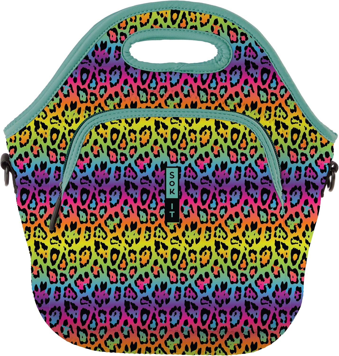 Sok It LunchTote Zippered Bag Insulated Neoprene Caddy (Rainbow Leopard, X-Large 6.5 Quart Lunch Tote)