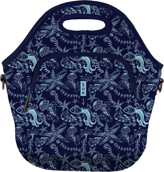 Sok It LunchTote Zippered Bag Insulated Neoprene Caddy (Ocean Oasis, X-Large 6.5 Quart Lunch Tote)