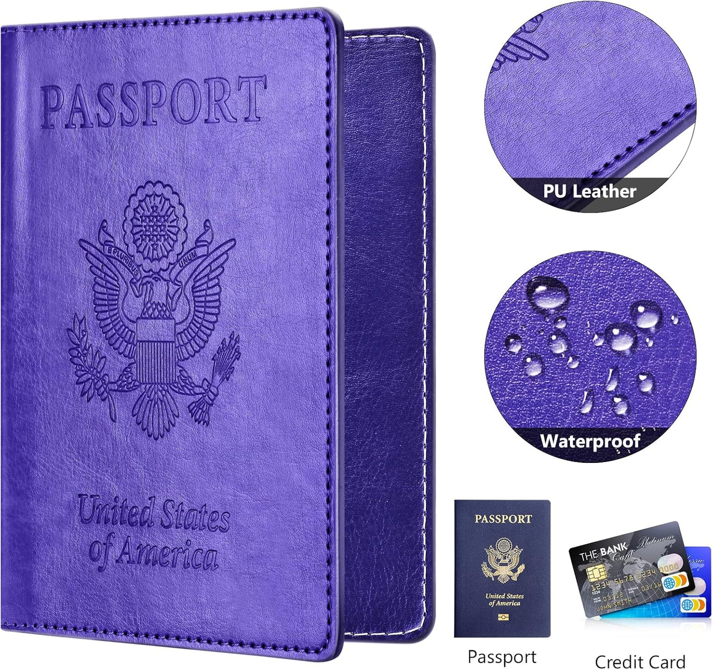 Passport and Vaccine Card Holder Combo, Passport Holder with Vaccine Card Slot, Passport Wallet, Passport Cover, Passport Case, Passport Holder for Women and Men(AKA-Bright purple)