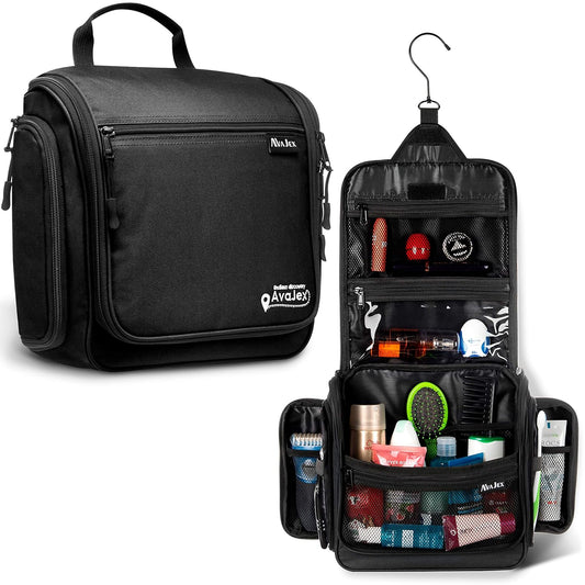 Travel Toiletry Bag for Men and Women - Large Hanging Toiletry Organizer - Waterproof Hygiene Bag with Metal XXL Swivel Hook, with Sturdy Zippers and 19 Compartments for Toiletries, Makeup, Cosmetics