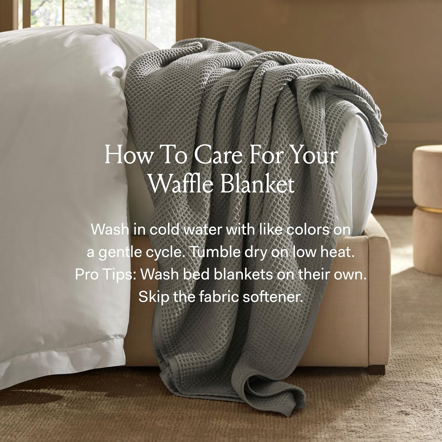 BOLL & BRANCH Waffle Bed Blanket - Twin, Shore - Luxury 100% Organic Cotton - Soft, Lightweight and Breathable - Textured Waffle Weave Design