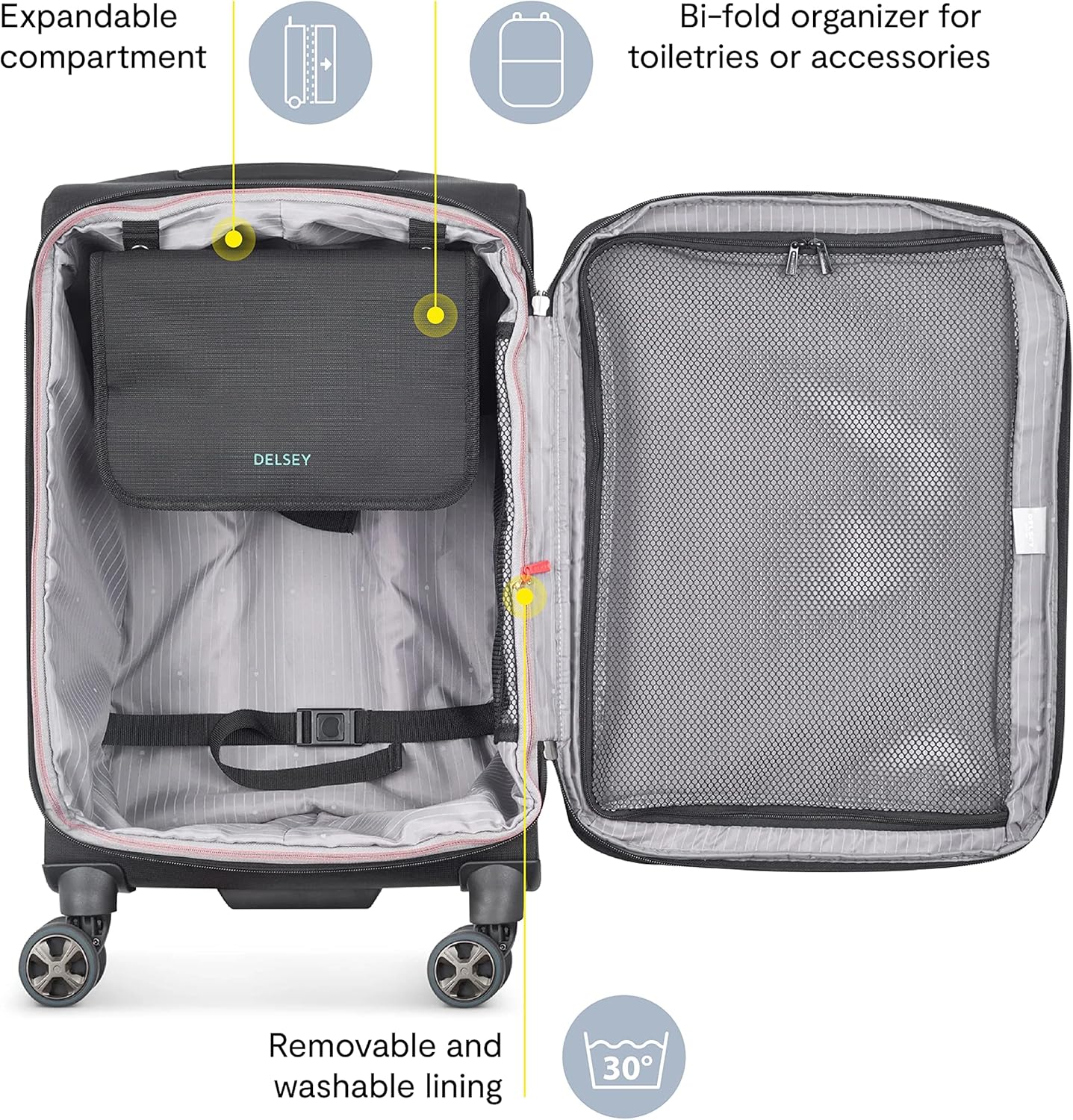 DELSEY PARIS Helium DLX Softside Expandable Luggage with Spinner Wheels, Navy Blue, Carry on 20 Inch