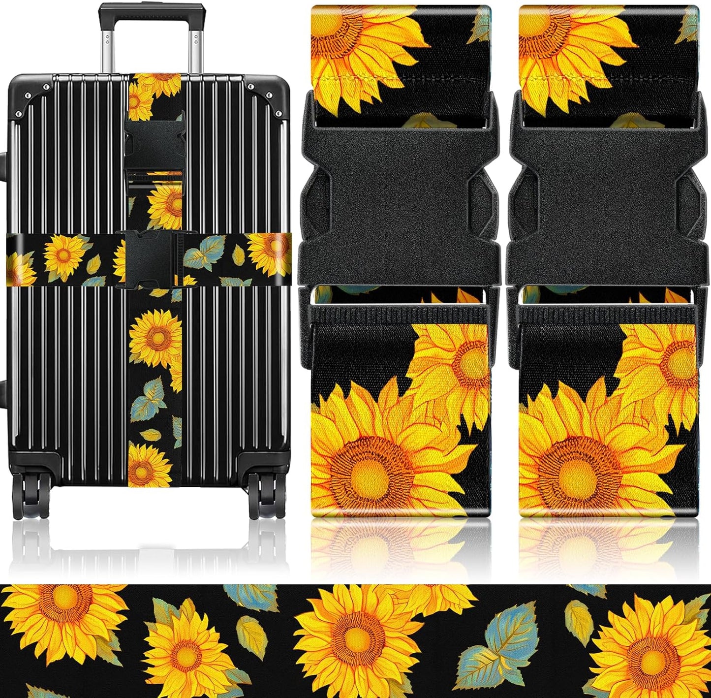 Slohif Luggage Straps for Suitcases Travel Belt Accessories Luggage Connector Identifiers Over Handle with Buckle Unique Nylon Adjustable Strap for Sleeping Bag Car Seat Sunflower(2 Pack)
