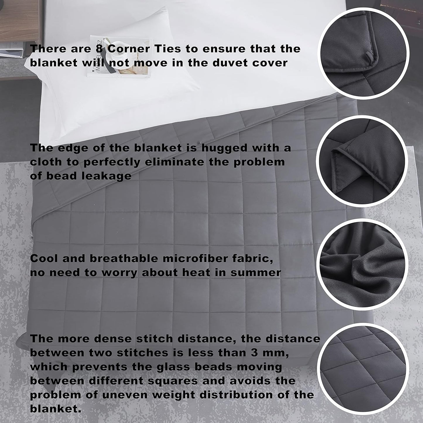 L'AGRATY Weighted Blanket for Adults- Dark Grey, 48"x72", 15lbs, Twin Full Size Heavy Throw Blanket, Cooling, Breathable, Microfiber with Glass Beads, Big, Washable, All-Season