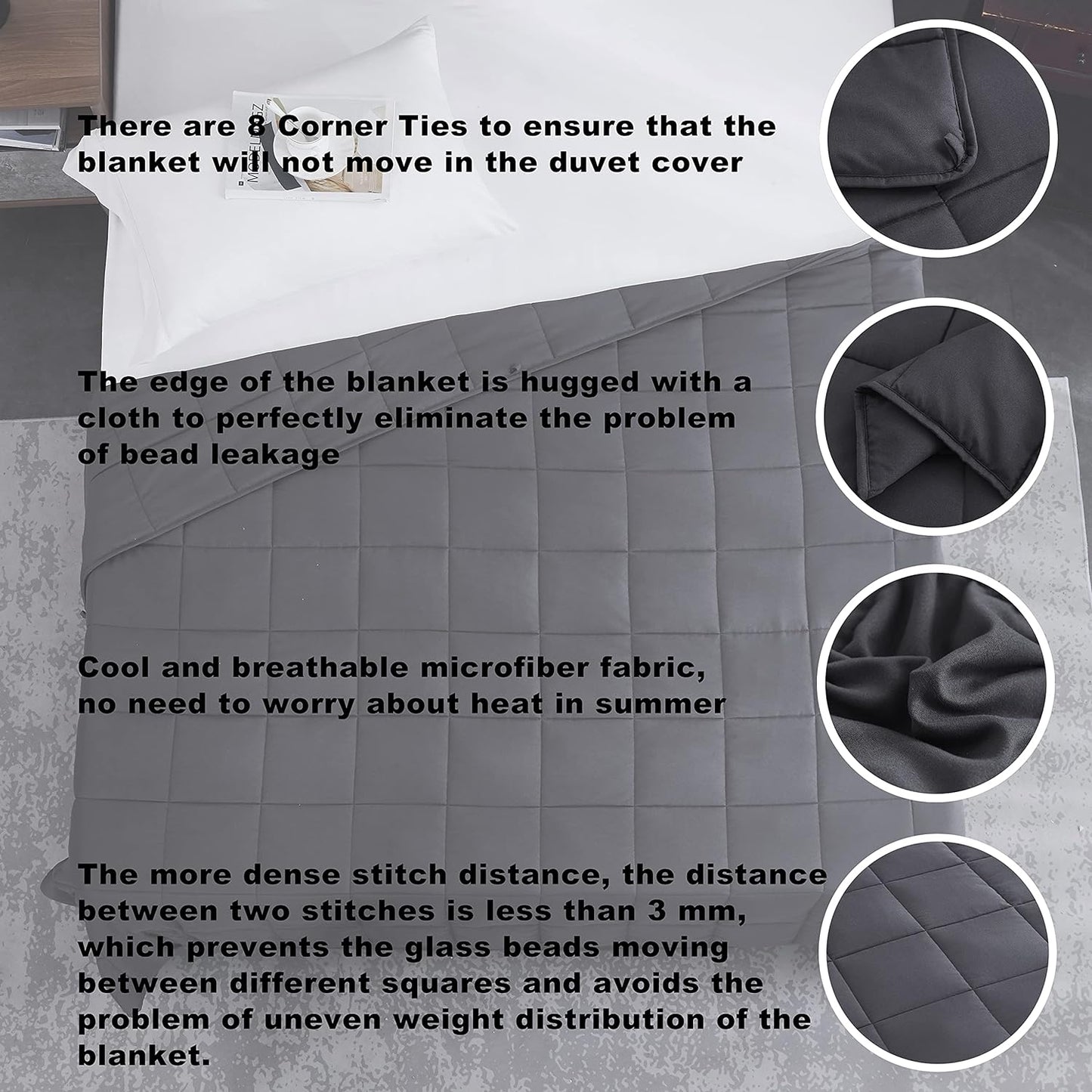 Soft Thick Weighted Blanket (Dark Grey,60"x80"-20lbs) Queen Size Cooling BreathableMicrofiber Material with Glass Beads Big/Heavy Blanket for Adult All-Season Summer Fall Winter