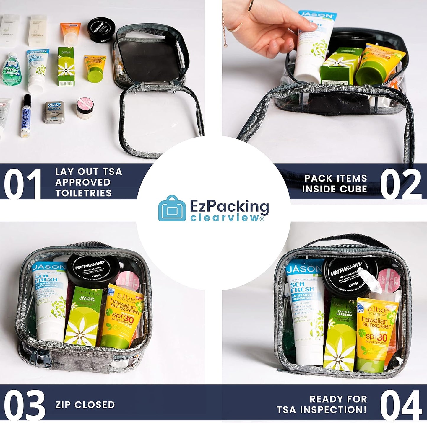 EzPacking Clear TSA Approved 3-1-1 Travel Toiletry Bag for Carry On/Quart Size Transparent Liquids Pouch for Airport Security/See Through Vinyl & PVC Plastic Organizer for Men and Women (Royal Blue)