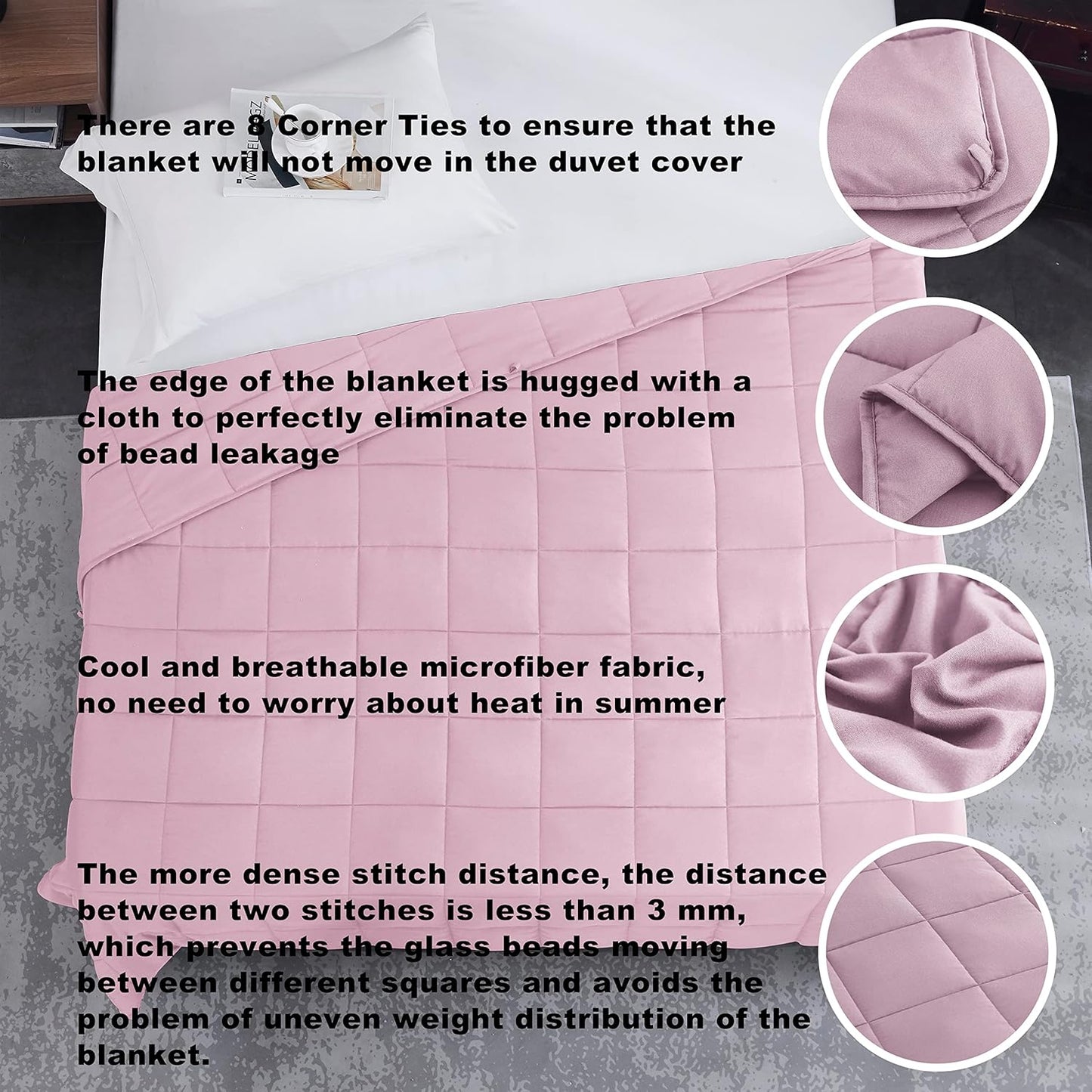 L'AGRATY Weighted Blanket - 48"x72" 15lbs Cooling Breathable Heavy Blanket Microfiber Material with Glass Beads for Adult All-Season Summer Fall Winter Soft Thick Comfort