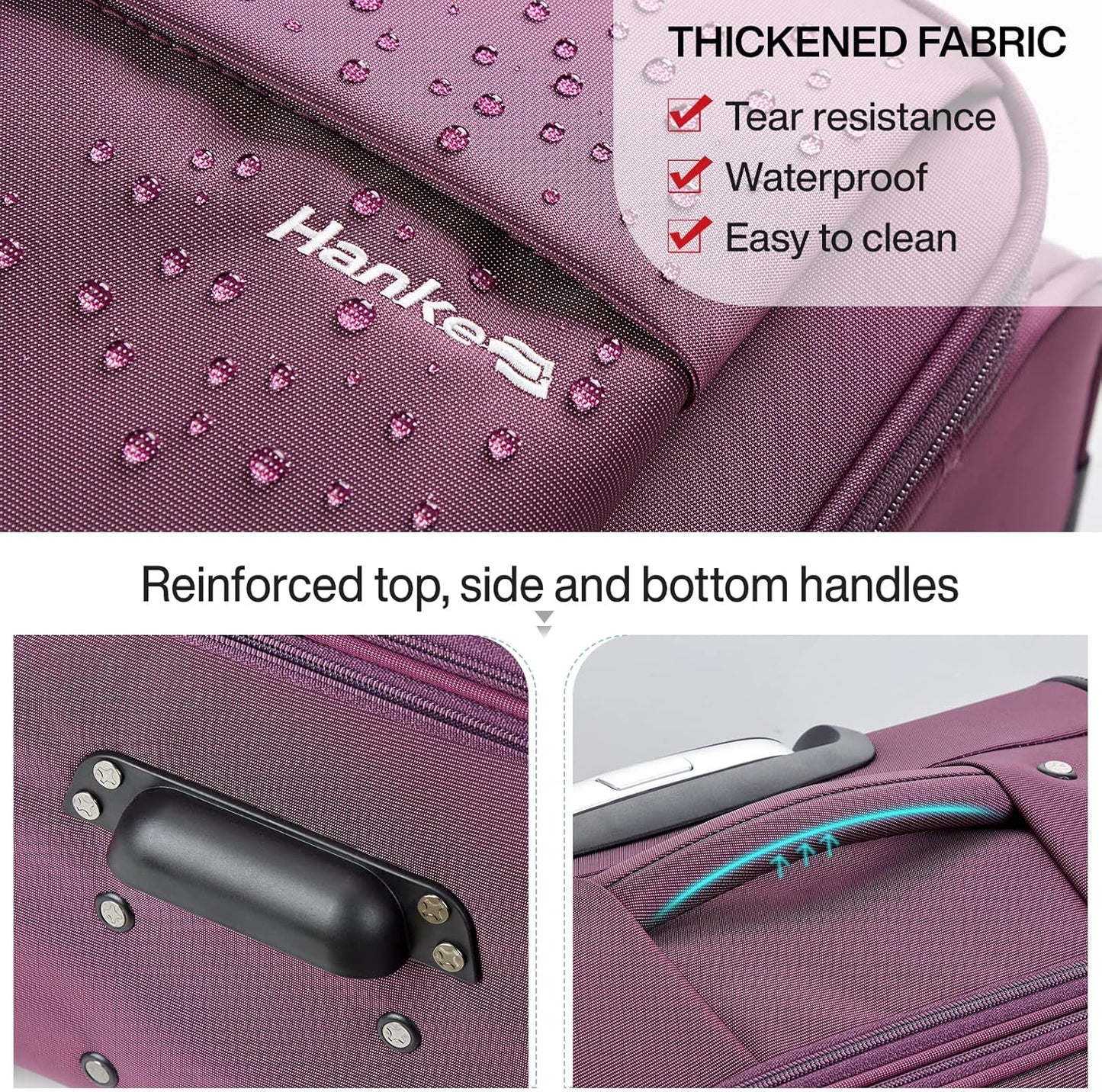 Hanke 24 Inch Expandable Luggage Large Suitcases with Wheels Softside Checked Luggage Rolling Suitcase with Lock Lightweight Travel Luggage for Men and Women 24 Inch Luggage.(Purple)