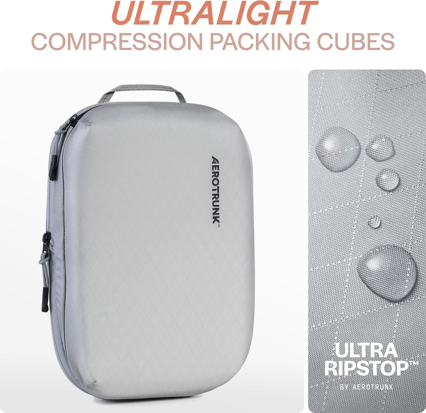 Aerotrunk Ultralight Compression Packing Cubes - Lightweight Travel Organizers for Suitcases and Luggage (3-Pack, Light Grey)