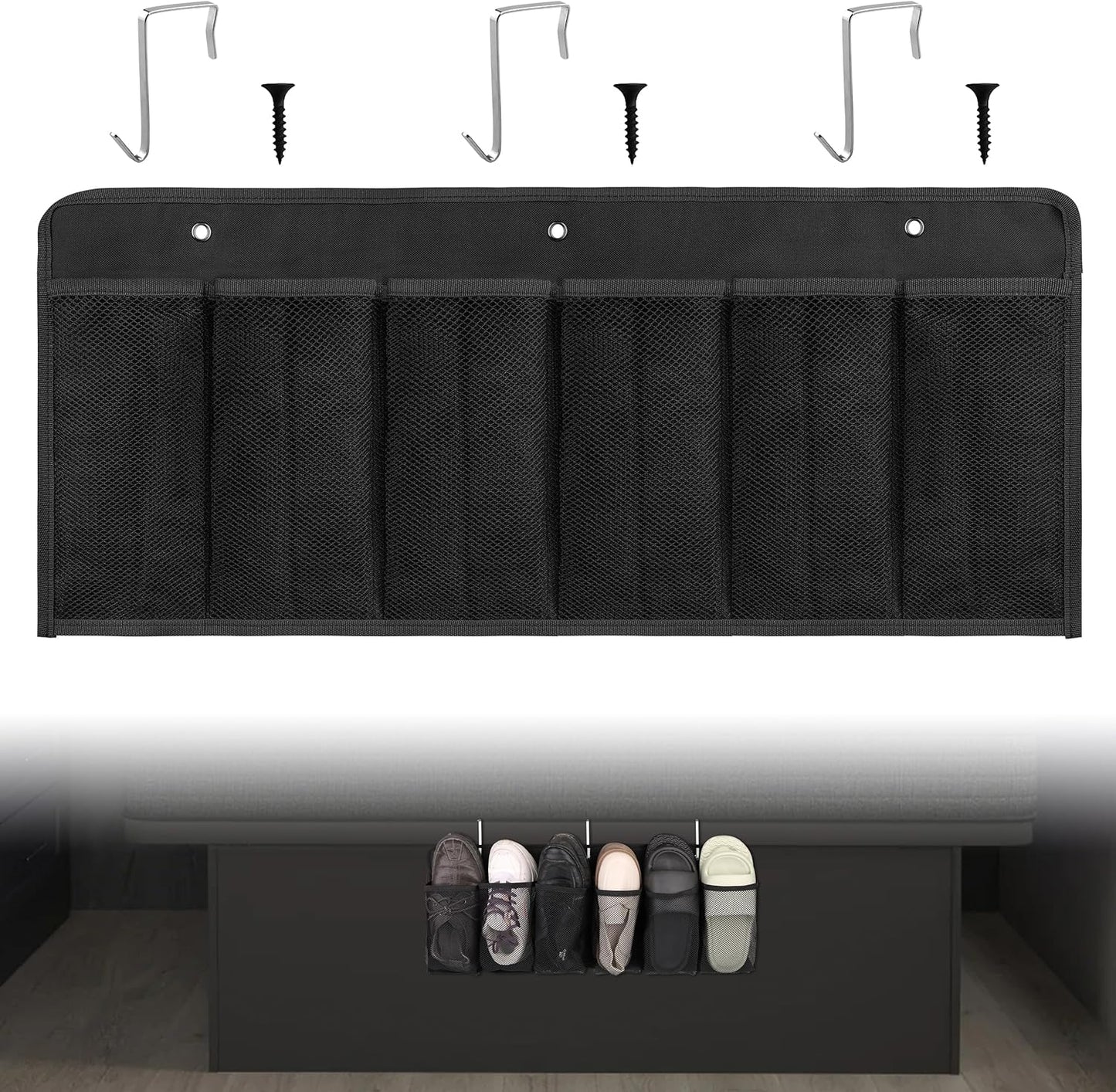 RV Shoe Pockets 6 Large Pockets Heavy Hanging Bedside Storage Organizer with Sturdy Hooks Storage Pockets Hangs on bed for Shoes Toys and Tool Accessories