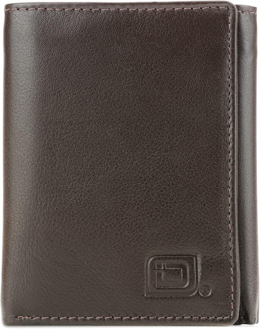ID Stronghold Men's Leather Trifold Wallet - RFID Blocking - Brown Wallet with Gift Box