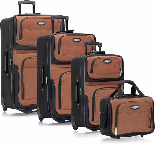 Travel Select Amsterdam 4-Piece Softside Expandable Rolling Luggage Set, Lightweight 2-Wheel Suitcases, Packing Cubes, Travel Tote, Durable Polyester Construction, Orange