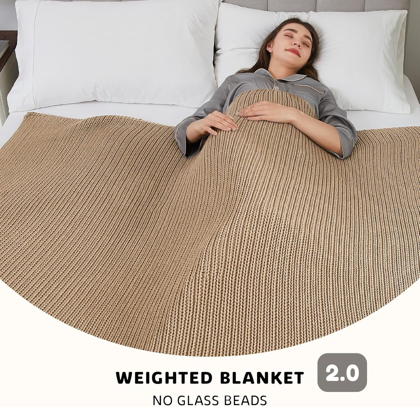 L'AGRATY Knitted Weighted Blanket - 48"x72" 20lbs Cooling Chunky Knit Heavy Blanket for Adults Braided Crochet Throw Thick Cable Yarn Knit Decorative No Beads Evenly Weighted Machine Washable