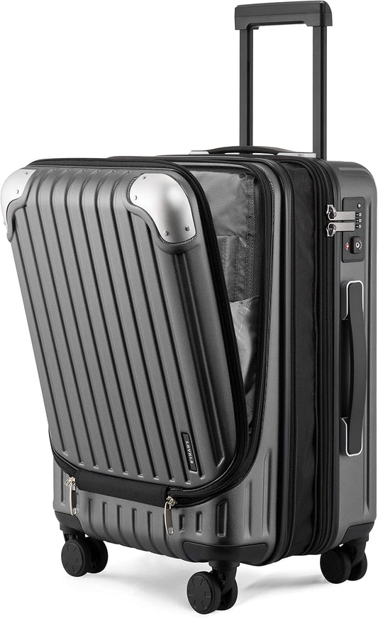 LEVEL8 Grace Carry on Luggage, 20 Inch Expandable Hard Shell Suitcases with Wheels, Abs+Pc Harshell Spinner Luggages with Tsa Lock, Travel Bag for Women Men, Grey