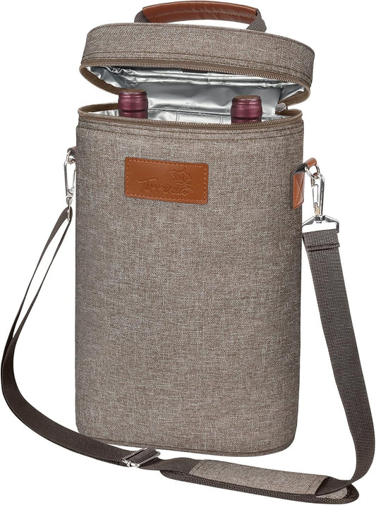 Tirrinia 2 Bottle Wine Gift Tote Carrier - Leakproof & Insulated Padded Versatile Wine Cooler Bag for Travel, BYOB Restaurant, Wine Tasting, Party, Dinner,Gift for Wine Lovers,Grey