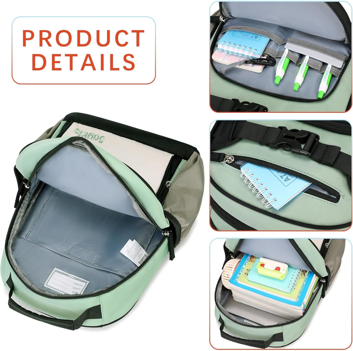 Lightweight Kids Backpack for School Kindergarten Elementary Backpacks for Boys Ages 6-8-10 (Pale Pistachio)