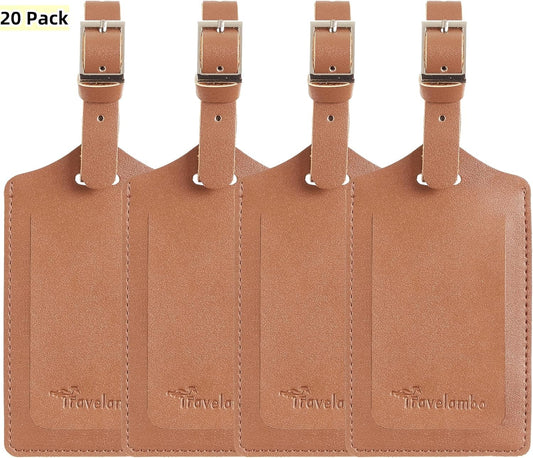 Travelambo Luggage Tags for Suitcases PU Leather Travel Tags Bag Tags Privacy Protection Travel Essentials