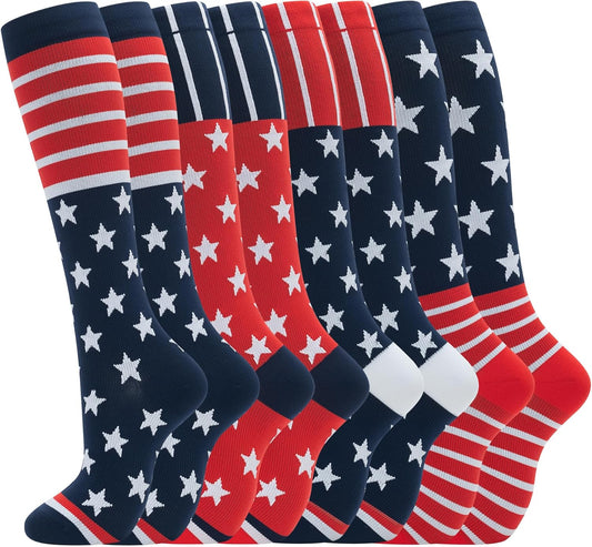 Compression Socks for Women Men Circulation Knee High 8 Pairs for Nurses, Running, Travel, Athletic