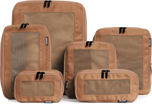 Compression Packing Cubes for Travel - Luggage Organizer Bags - Double Zipper Packing Cubes for Suitcases (6-Pack, Mocha)