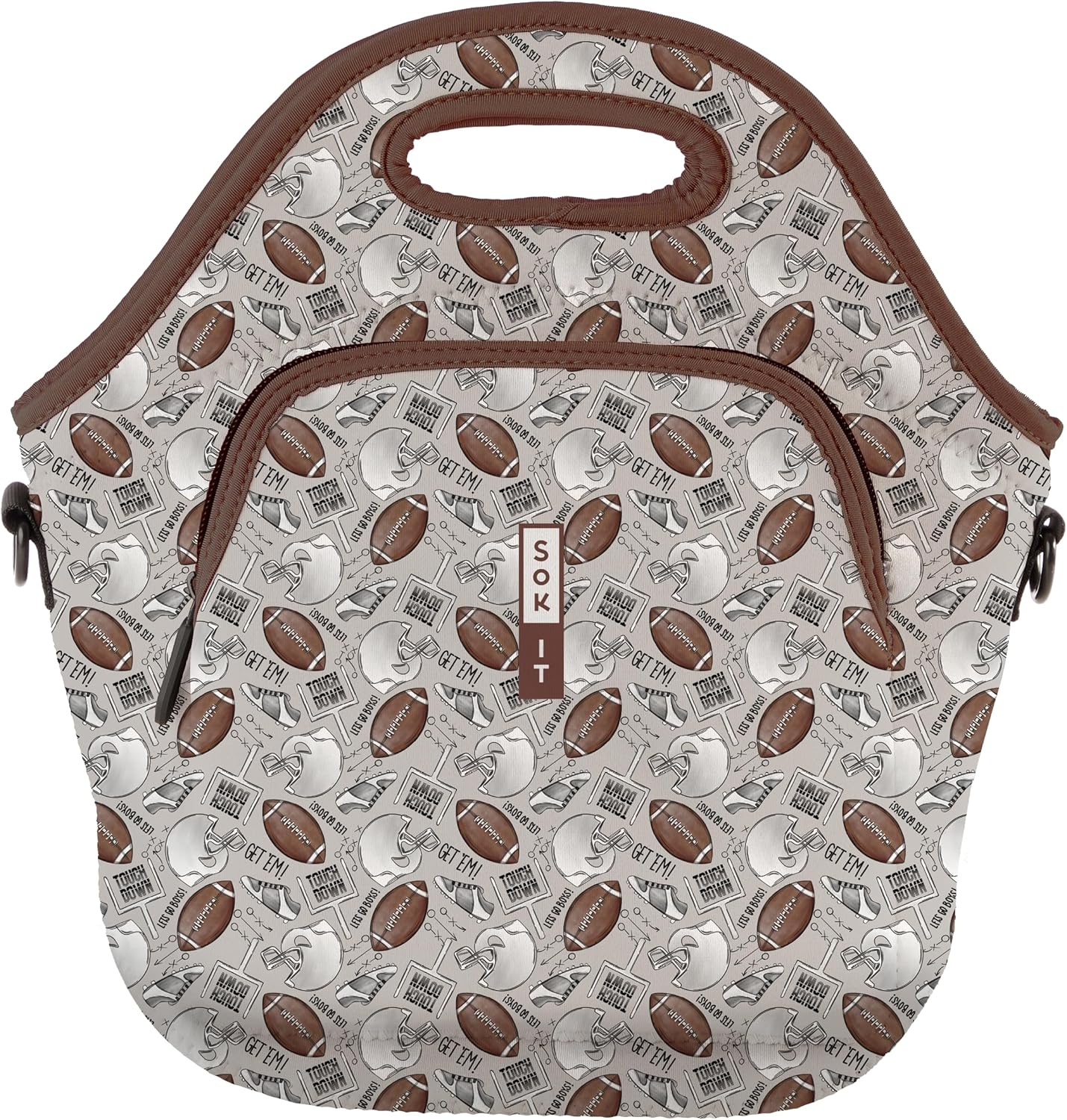 Sok It LunchTote Zippered Bag Insulated Neoprene Caddy (Football, X-Large 6.5 Quart Lunch Tote)