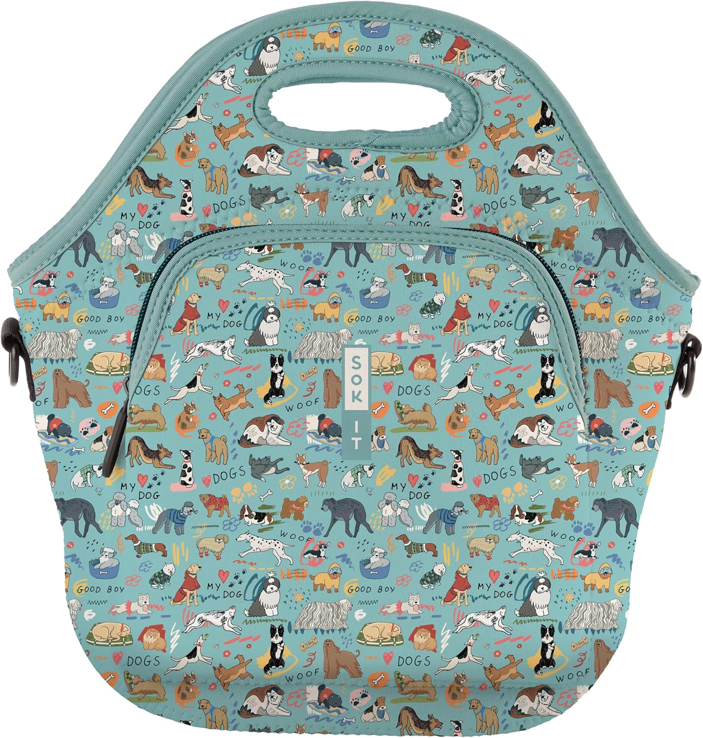 Sok It LunchTote Zippered Bag Insulated Neoprene Caddy (Dog Days Forever, X-Large 6.5 Quart Lunch Tote)