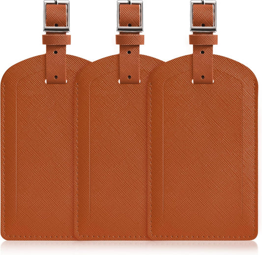 3 Pack Luggage Tags for Suitcases, TSA Approved Bag Tags, Baggage Tags with Privacy Protection, Travel Essentials Luggage Accessories, Brown