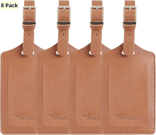 Travelambo Luggage Tags for Suitcases PU Leather Travel Tags Bag Tags Privacy Protection Travel Essentials