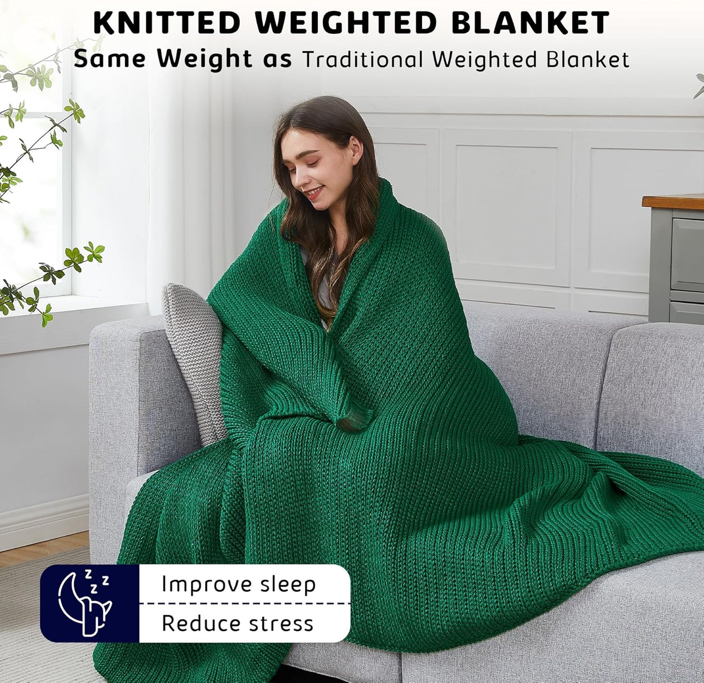 L'AGRATY Knitted Weighted Blanket - 60"x80" 15lbs Cooling Chunky Knit Heavy Blanket for Adults Braided Crochet Throw Thick Cable Yarn Knit Decorative No Beads Evenly Weighted Machine Washable