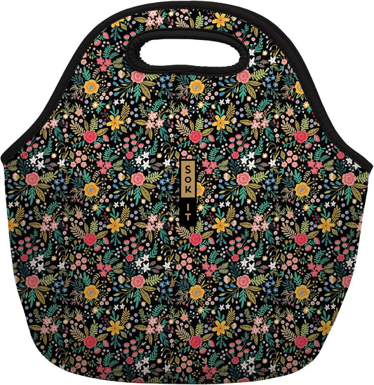 Sok It LunchTote Zippered Bag Insulated Neoprene Caddy (English Garden Picnic, Large 4.5 Quart Lunch Tote)