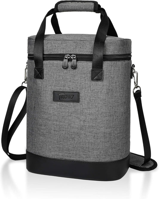 Tirrinia 6 Bottle Wine Cooler Bag - Insulated Padded Portable Versatile Wine Gift Carrier Tote Bag for Travel, BYOB Restaurant, Wine Tasting, Party, Pecfect Gift for Wine Lover, Grey