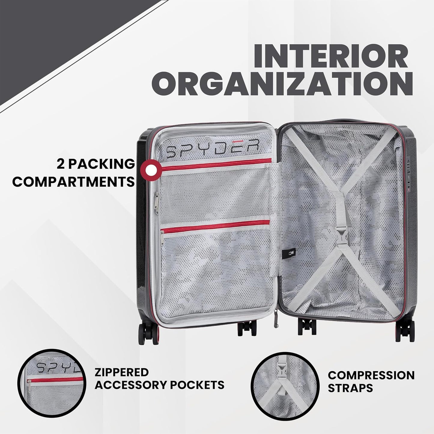 Spyder Traverse 25 Inch Medium Expandable Hardside Upright Suitcase with 360° Spinner Wheels, TSA Approved Lock, Charcoal