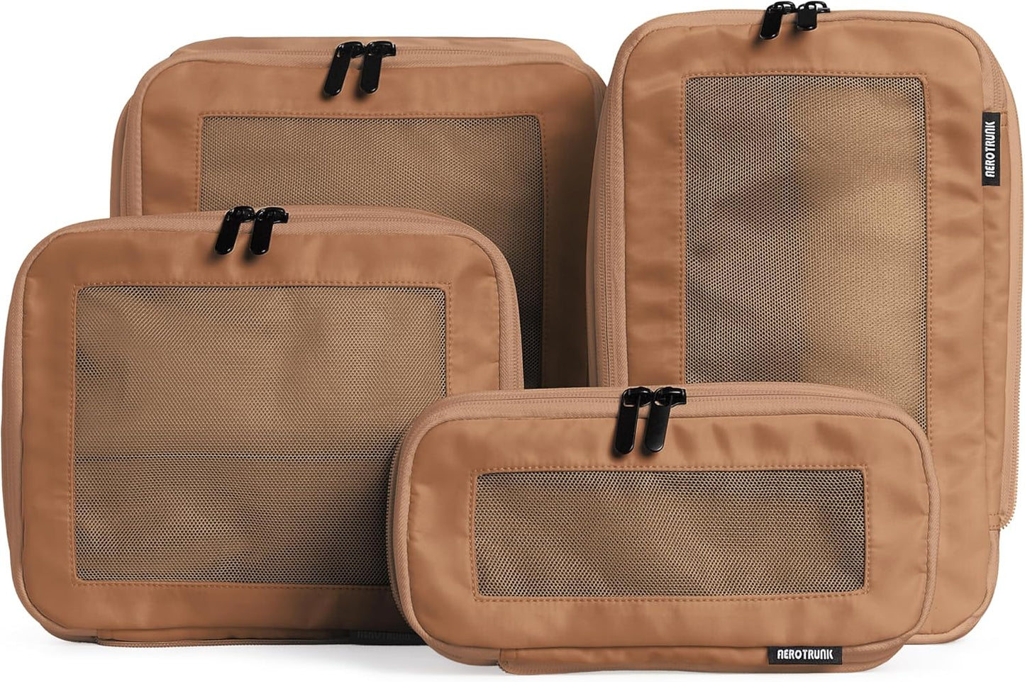 Compression Packing Cubes for Travel - Luggage Organizer Bags - Double Zipper Packing Cubes for Suitcases (4-Pack, Mocha)