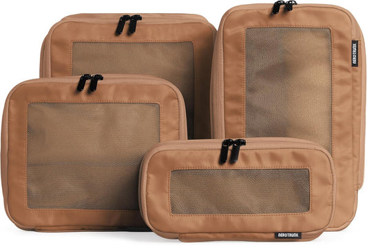 Compression Packing Cubes for Travel - Luggage Organizer Bags - Double Zipper Packing Cubes for Suitcases (4-Pack, Mocha)