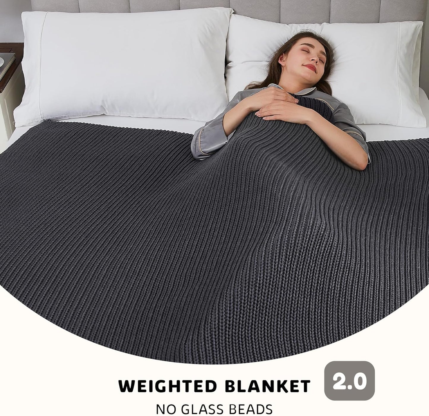 L'AGRATY Knitted Weighted Blanket - 48"x72" 20lbs Cooling Chunky Knit Heavy Blanket for Adults Braided Crochet Throw Thick Cable Yarn Knit Decorative No Beads Evenly Weighted Machine Washable